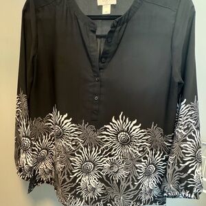 LOFT Black and White Floral Blouse